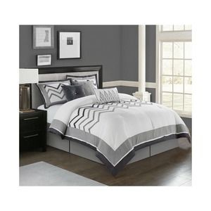 Nanshing Linnet Geometric 7-Pc. Comforter Set - CALIFORNIA KING - Gray / White